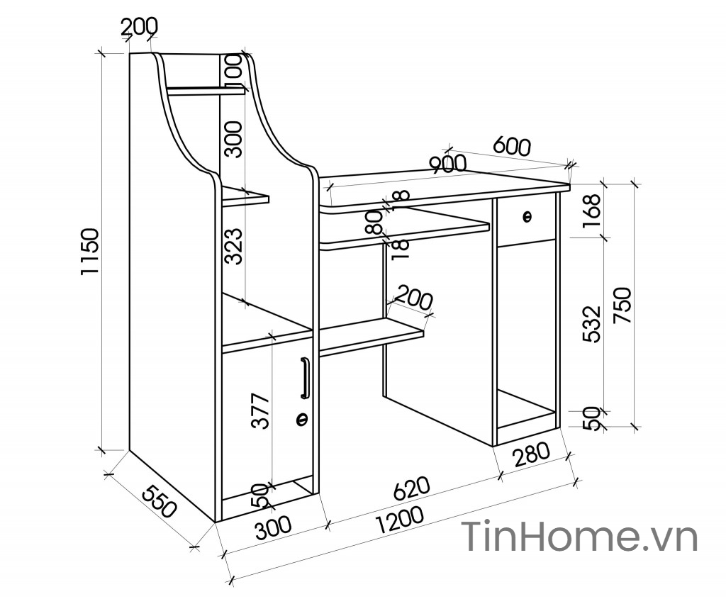 Bàn BH-002 Kết Hợp Tủ Sách Và Bàn Vi Tính