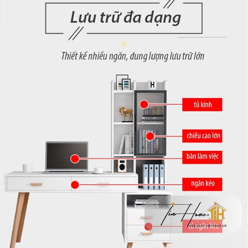 Bàn BLV-W78 Chân Gỗ Tích Hợp Hộc Tủ Đa Năng